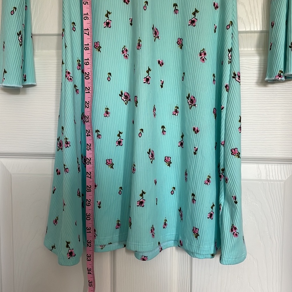 Velvet Torch Ribbed Teal Floral Mock Turtle Neck Mini Dress - Picture 6 of 12